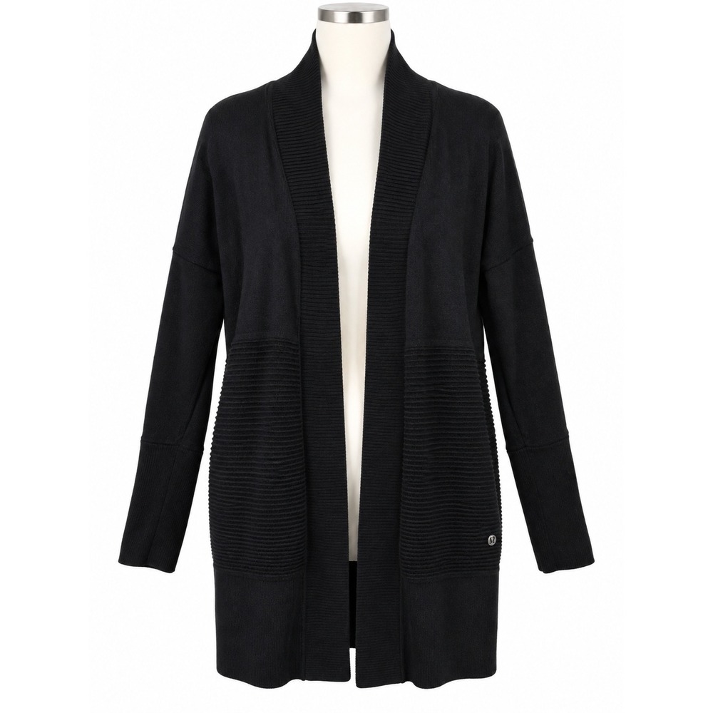 Lululemon Sit In Lotus Wrap II Size 8 Black Merino Wool Long Cardigan